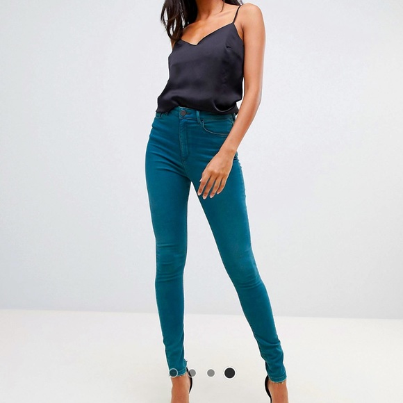 ASOS DESIGN tall Ridley high waisted skinny jeans in green tone - Picture 1 of 9